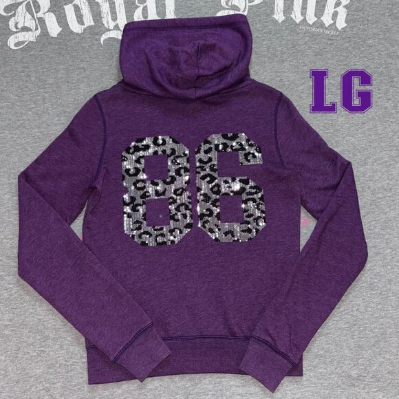 Victorias Secret PINK Cheetah Leopard Animal Print Sequin Bling Full Zip - LG - Picture 1 of 9